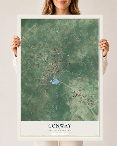 Map of Conway, South Carolina, 24 x 36 inch unframed archival matte print