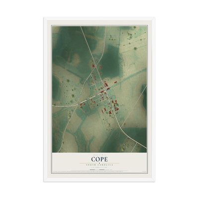 Map of Cope, South Carolina, 12 x 18 inch print in a white wood frame