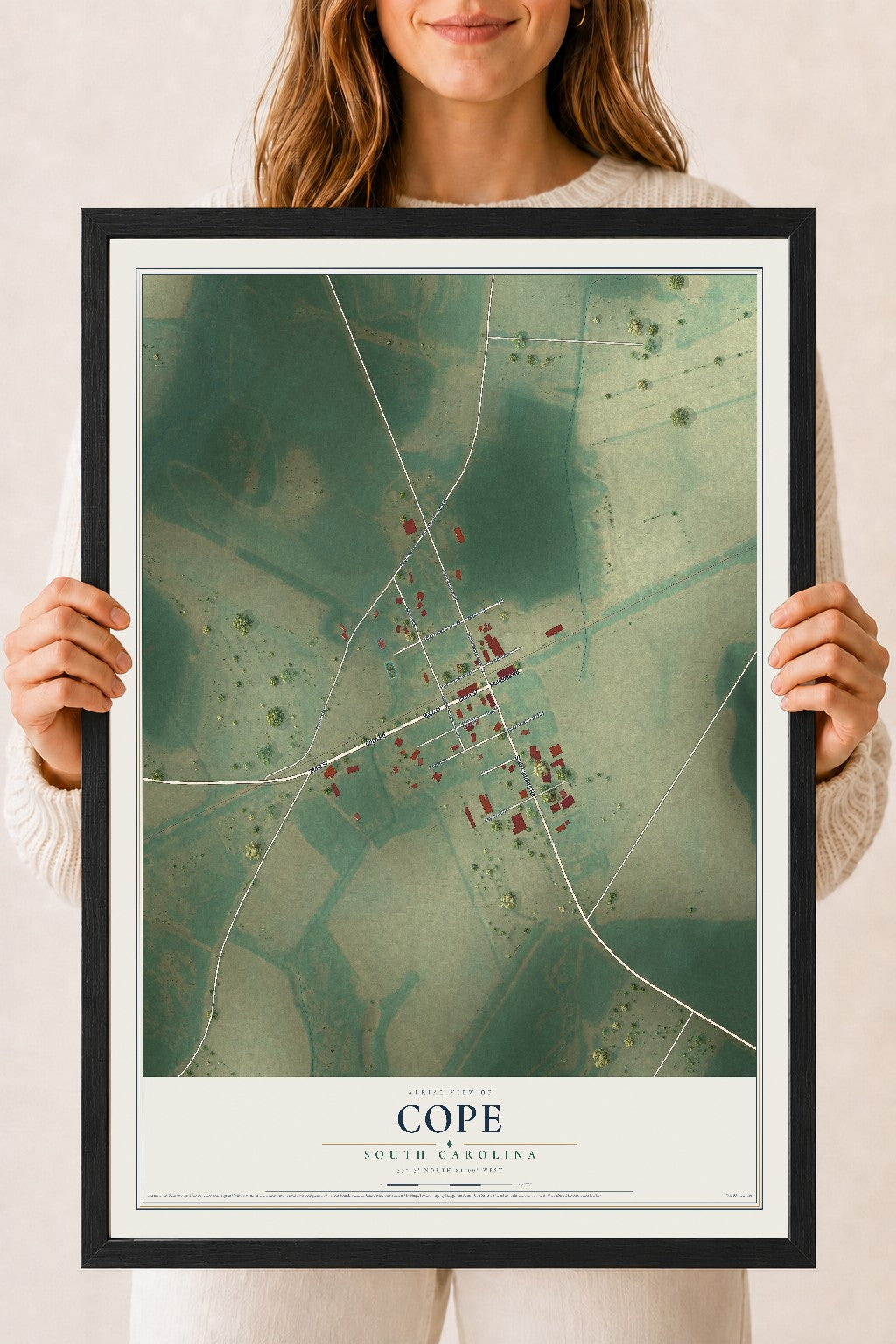Map of Cope, South Carolina, 18 x 24 inch print in a black wood frame