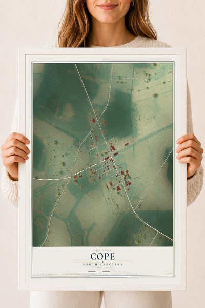 Map of Cope, South Carolina, 18 x 24 inch print in a white wood frame