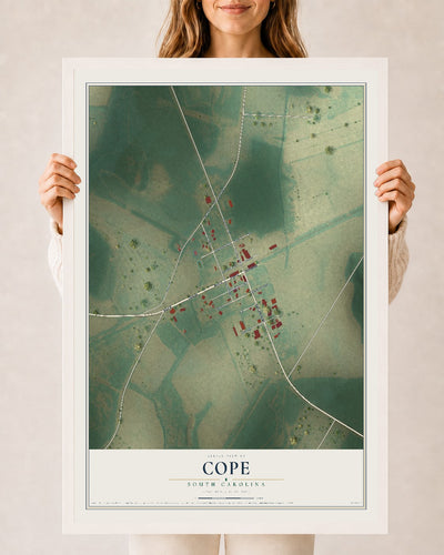 Map of Cope, South Carolina, 24 x 36 inch print in a white wood frame