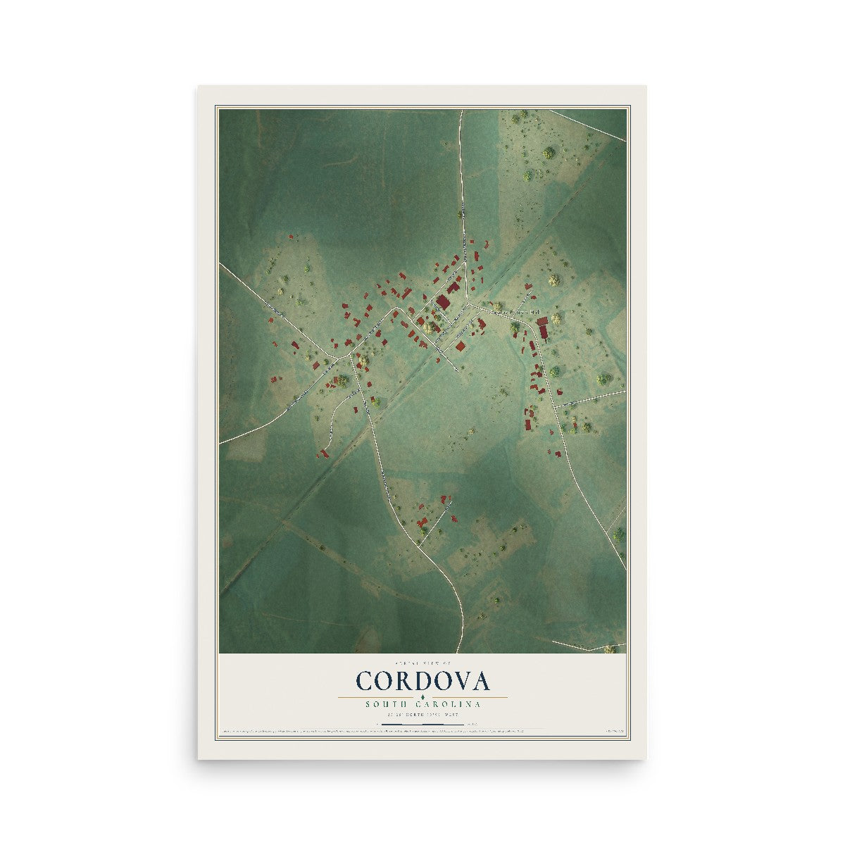 Map of Cordova, South Carolina, 12 x 18 inch unframed archival matte print