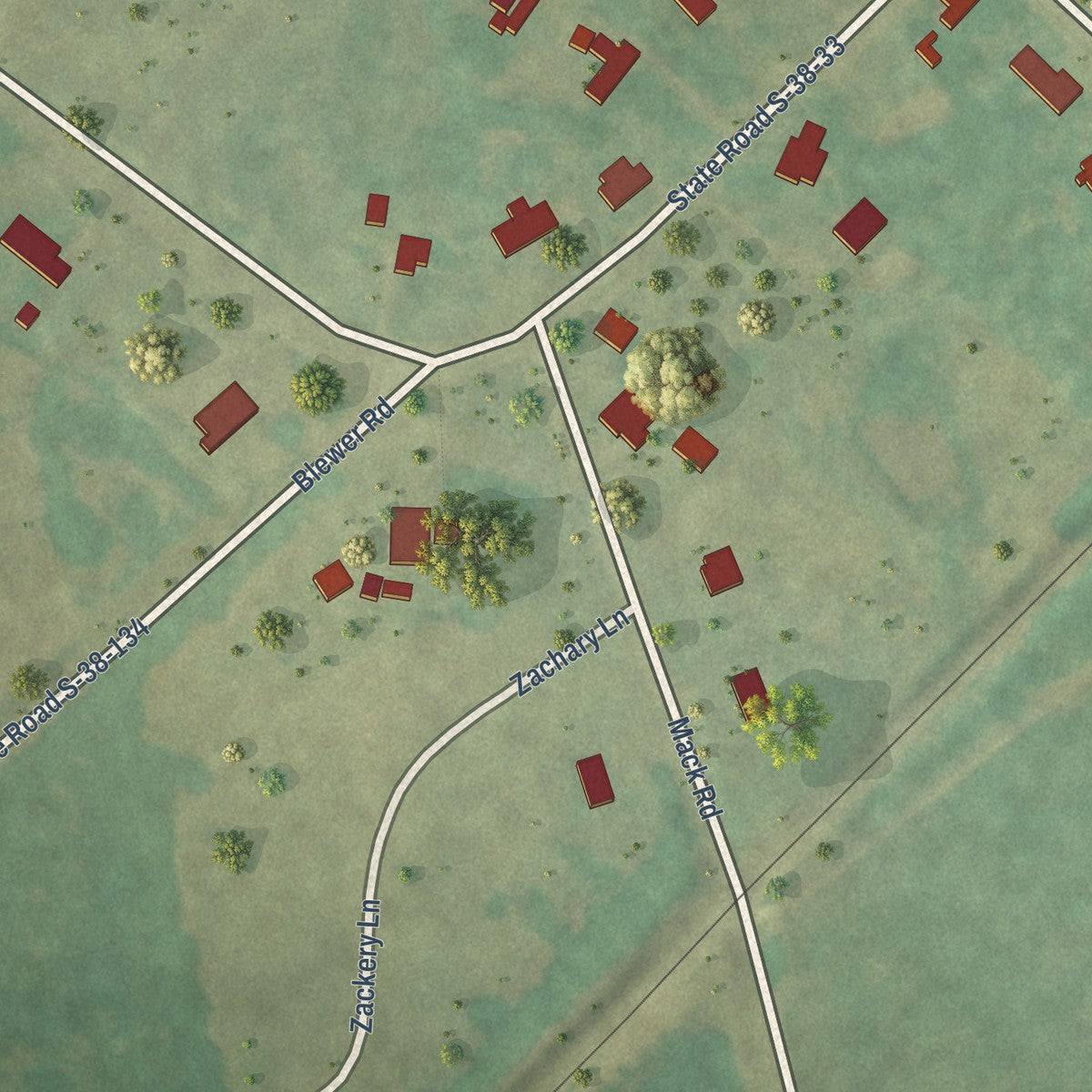 Second close-up of the map of Cordova, South Carolina print showing more streets and buildings