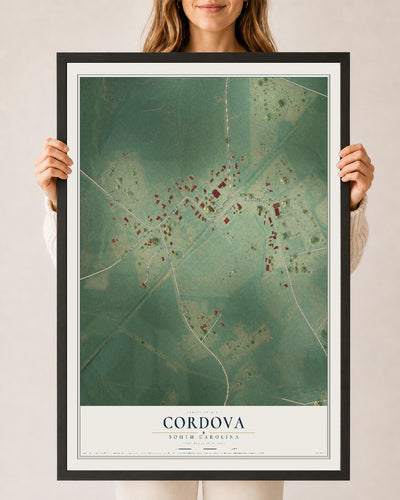 Map of Cordova, South Carolina, 24 x 36 inch print in a black wood frame