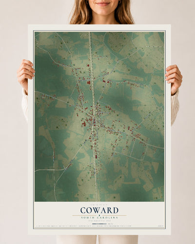 Map of Coward, South Carolina, 24 x 36 inch unframed archival matte print