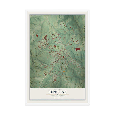 Map of Cowpens, South Carolina, 12 x 18 inch print in a white wood frame