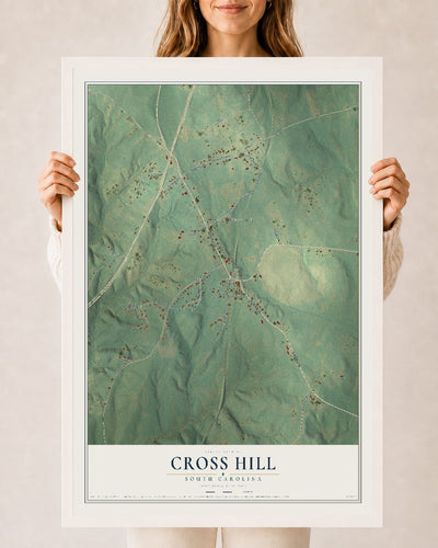 Map of Cross Hill, South Carolina, 24 x 36 inch print in a white wood frame