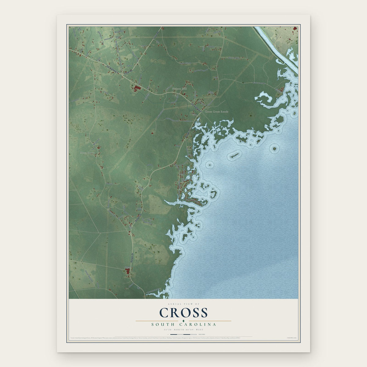 Cross, South Carolina map print, the full design