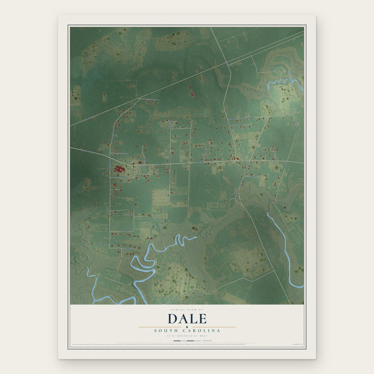 Dale, South Carolina map print, the full design