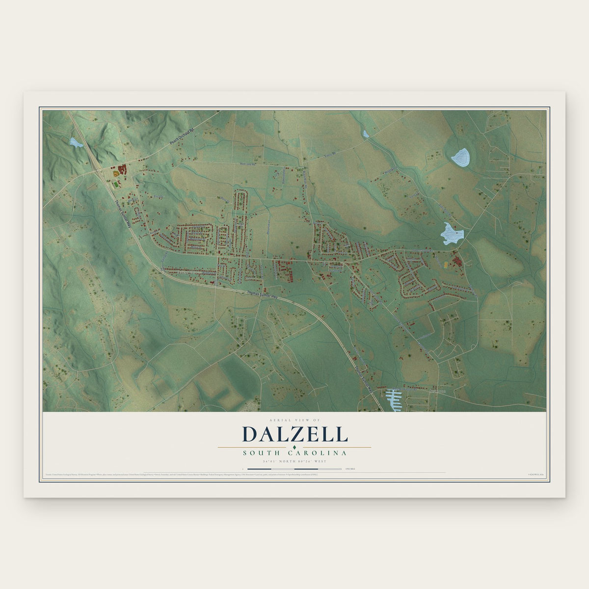 Dalzell, South Carolina map print, the full design