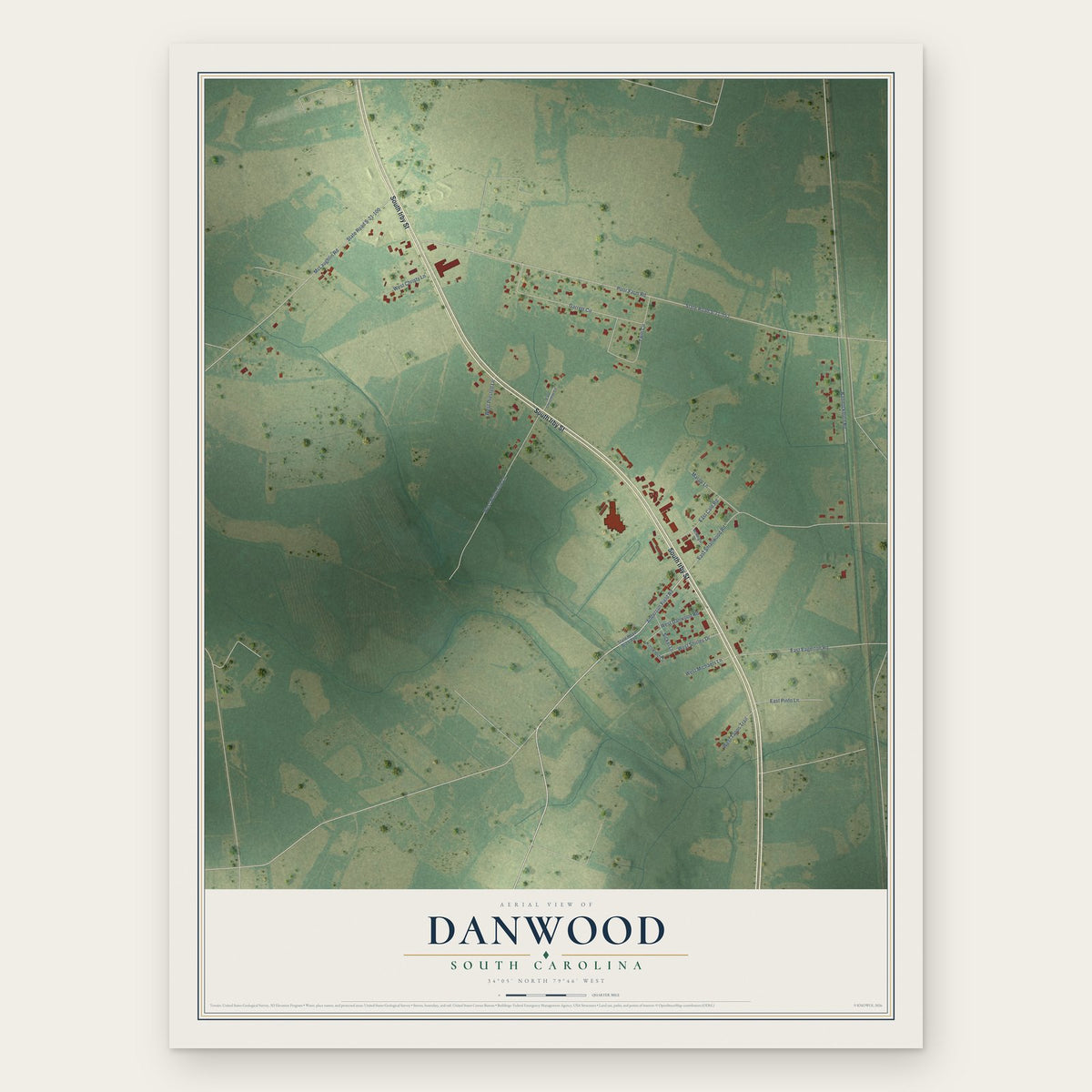 Danwood, South Carolina map print, the full design