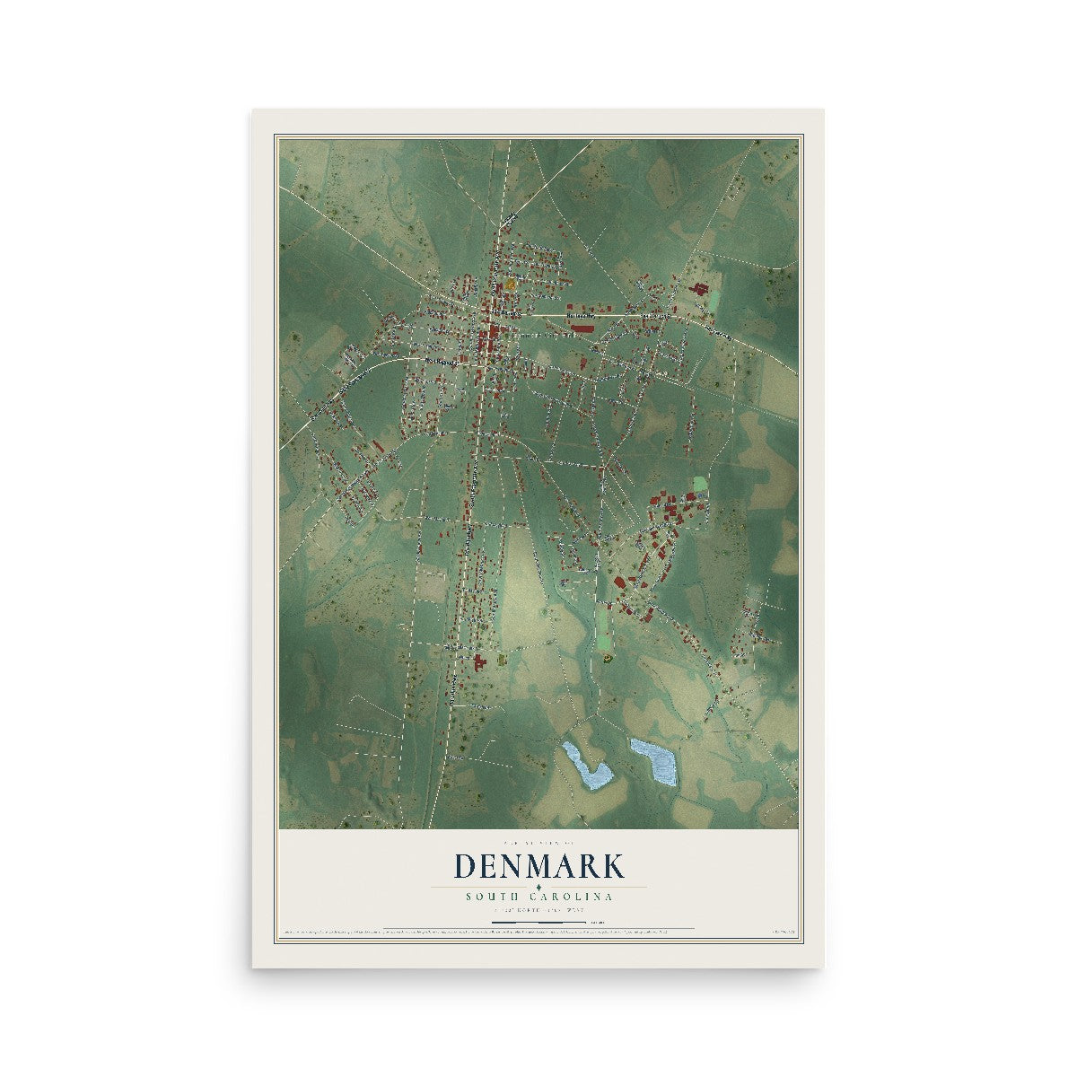 Map of Denmark, South Carolina, 12 x 18 inch unframed archival matte print