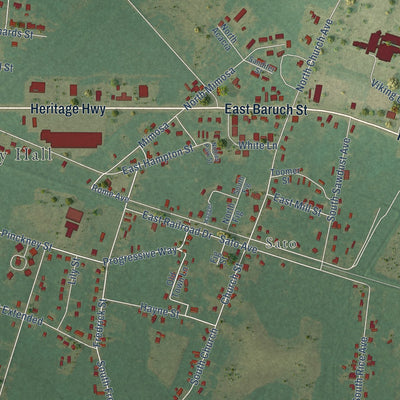 Second close-up of the map of Denmark, South Carolina print showing more streets and buildings