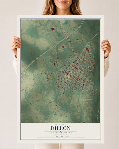 Map of Dillon, South Carolina, 24 x 36 inch unframed archival matte print