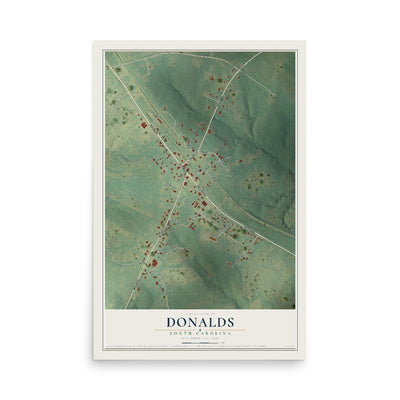 Map of Donalds, South Carolina, 12 x 18 inch unframed archival matte print