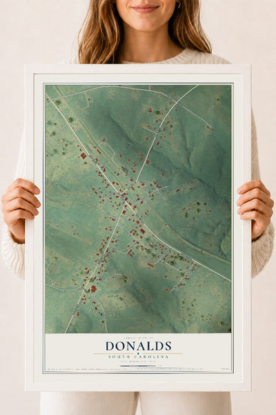 Map of Donalds, South Carolina, 18 x 24 inch print in a white wood frame