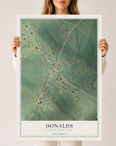 Map of Donalds, South Carolina, 24 x 36 inch unframed archival matte print