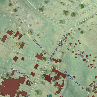 Close-up of the map of Drayton, South Carolina print showing street and building detail