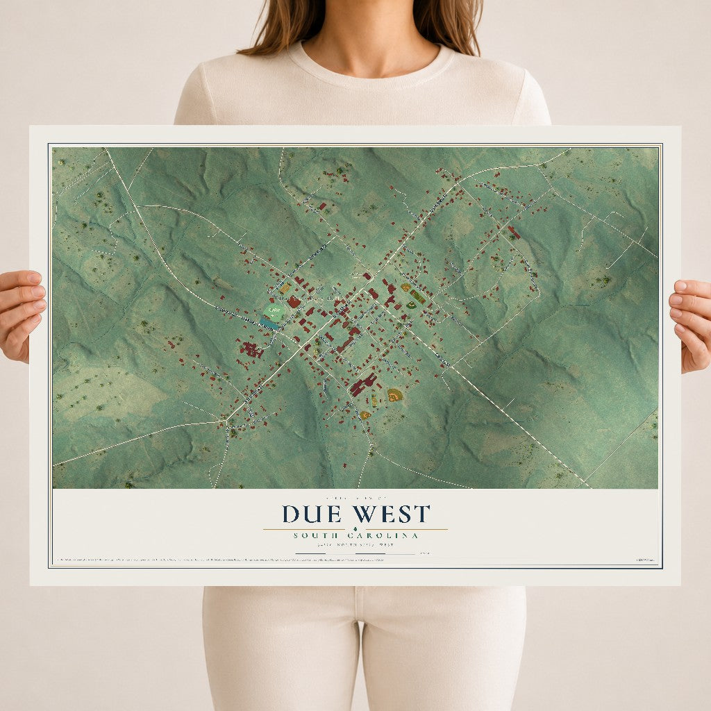 Map of Due West, South Carolina, 18 x 24 inch unframed archival matte print