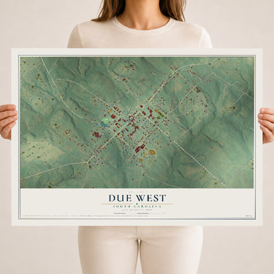 Map of Due West, South Carolina, 18 x 24 inch unframed archival matte print