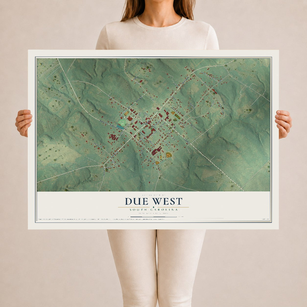 Map of Due West, South Carolina, 24 x 36 inch unframed archival matte print