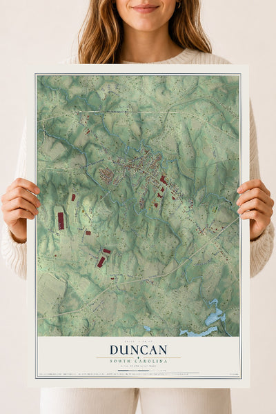 Map of Duncan, South Carolina, 18 x 24 inch unframed archival matte print