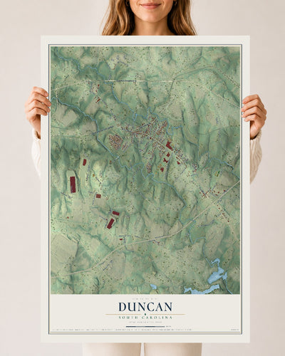 Map of Duncan, South Carolina, 24 x 36 inch unframed archival matte print
