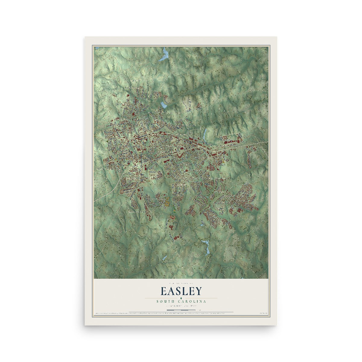 Map of Easley, South Carolina, 12 x 18 inch unframed archival matte print
