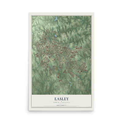 Map of Easley, South Carolina, 12 x 18 inch unframed archival matte print