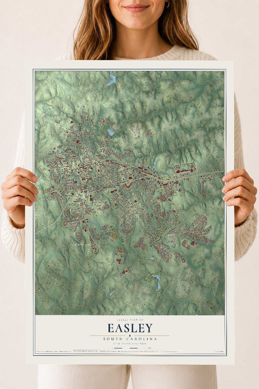 Map of Easley, South Carolina, 18 x 24 inch unframed archival matte print