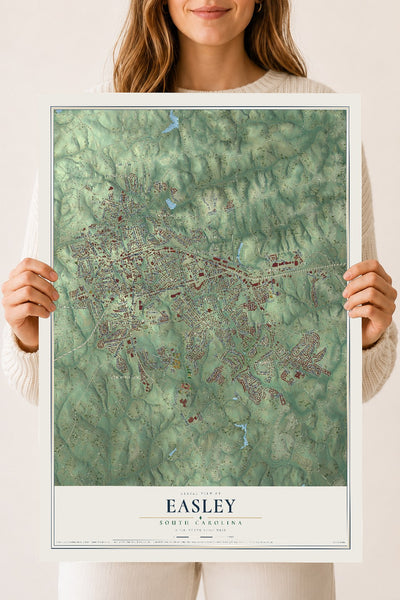 Map of Easley, South Carolina, 18 x 24 inch unframed archival matte print