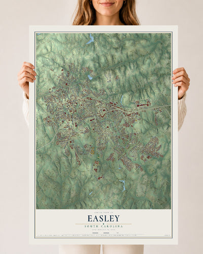 Map of Easley, South Carolina, 24 x 36 inch unframed archival matte print