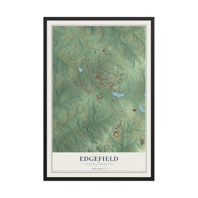 Map of Edgefield, South Carolina, 12 x 18 inch print in a black wood frame
