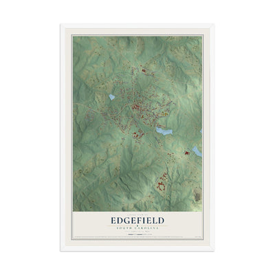 Map of Edgefield, South Carolina, 12 x 18 inch print in a white wood frame