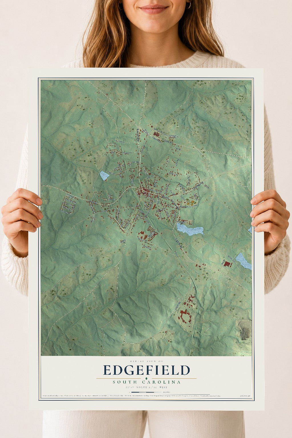 Map of Edgefield, South Carolina, 18 x 24 inch unframed archival matte print