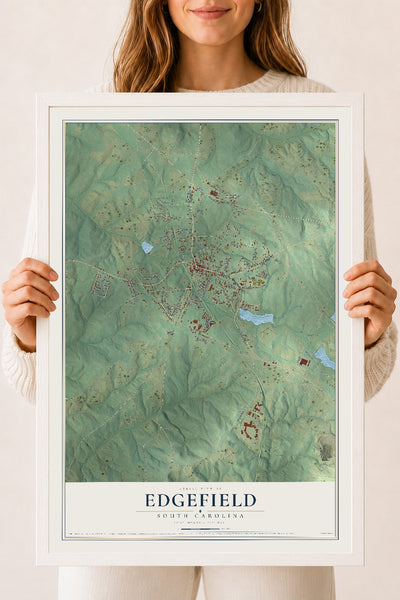 Map of Edgefield, South Carolina, 18 x 24 inch print in a white wood frame