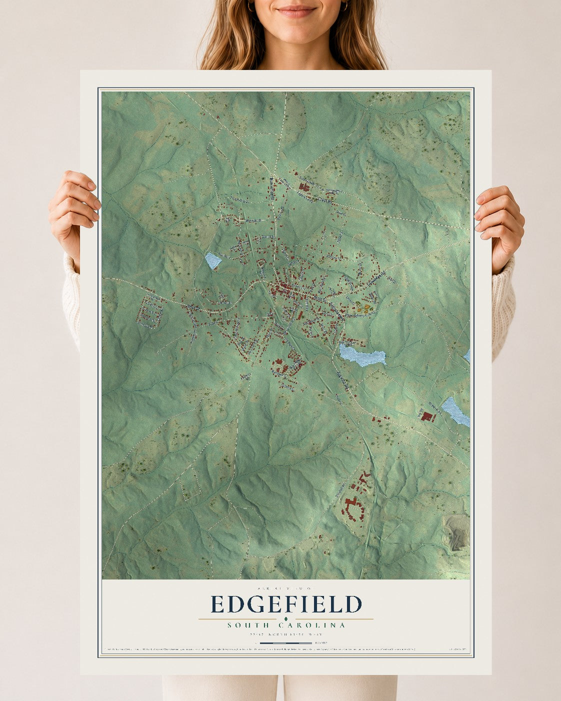Map of Edgefield, South Carolina, 24 x 36 inch unframed archival matte print