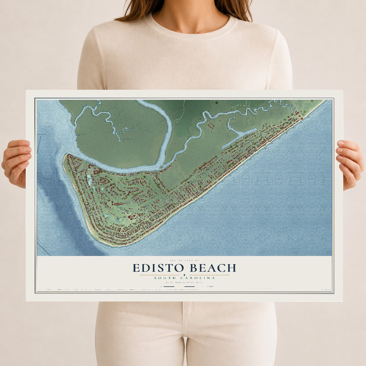 Map of Edisto Beach, South Carolina, 12 x 18 inch unframed archival matte print