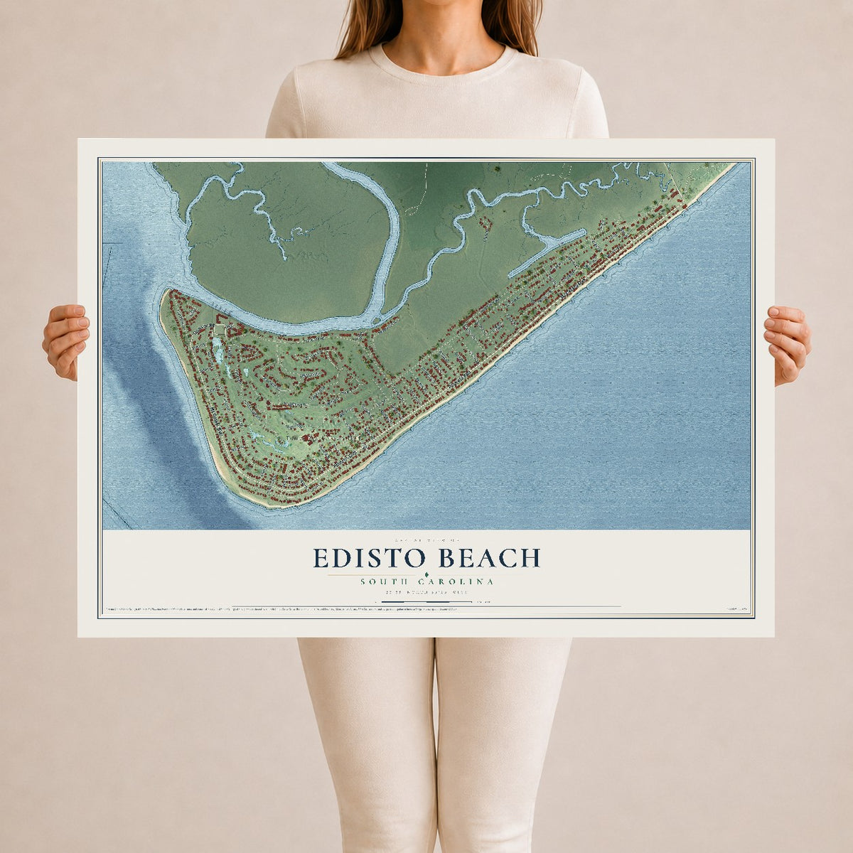 Map of Edisto Beach, South Carolina, 24 x 36 inch unframed archival matte print