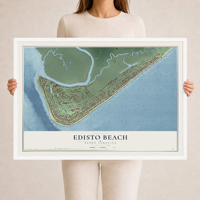 Map of Edisto Beach, South Carolina, 24 x 36 inch print in a white wood frame