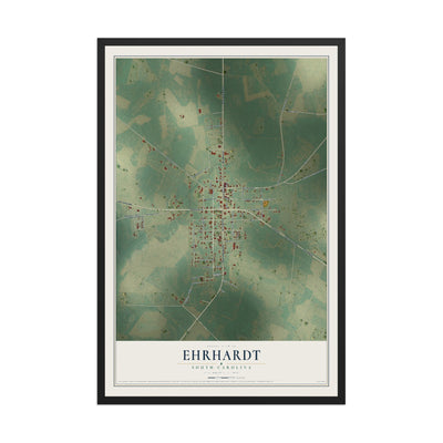 Map of Ehrhardt, South Carolina, 12 x 18 inch print in a black wood frame