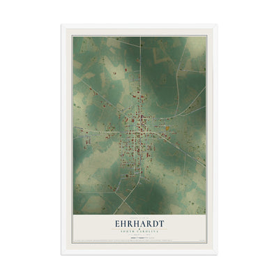 Map of Ehrhardt, South Carolina, 12 x 18 inch print in a white wood frame