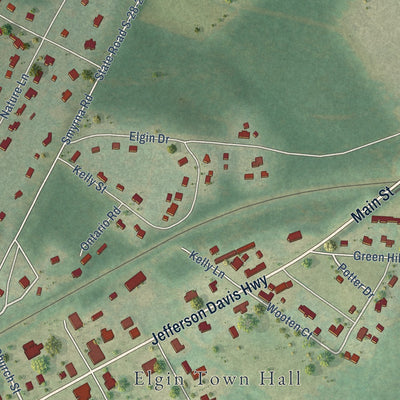 Second close-up of the map of Elgin, South Carolina print showing more streets and buildings