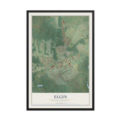 Map of Elgin, South Carolina, 12 x 18 inch print in a black wood frame