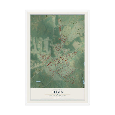 Map of Elgin, South Carolina, 12 x 18 inch print in a white wood frame