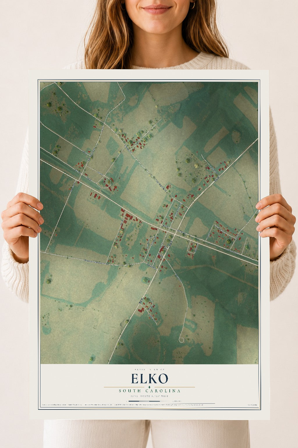 Map of Elko, South Carolina, 18 x 24 inch unframed archival matte print
