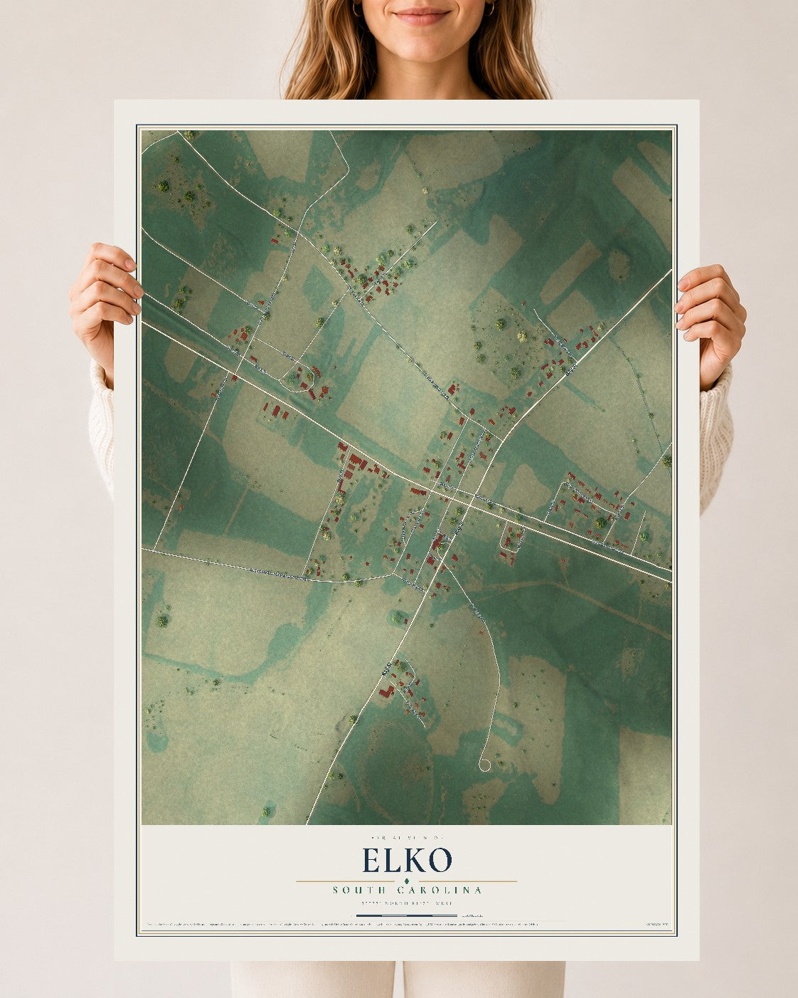 Map of Elko, South Carolina, 24 x 36 inch unframed archival matte print
