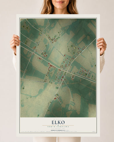 Map of Elko, South Carolina, 24 x 36 inch unframed archival matte print