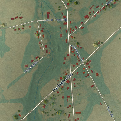 Close-up of the map of Elliott, South Carolina print showing street and building detail