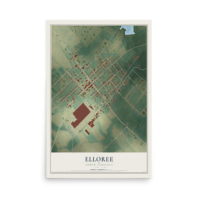 Map of Elloree, South Carolina, 12 x 18 inch unframed archival matte print
